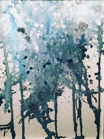 Oceanic Blue: Waves of deep blues and turquoise dominate the canvas, evoking the serene depths of the ocean. Calby Boss has masterfully applied salt to certain areas, creating crystalline formations that shimmer like sunlight dancing on water. The abstract composition suggests fluidity and movement, inviting viewers to immerse themselves in its tranquil beauty.