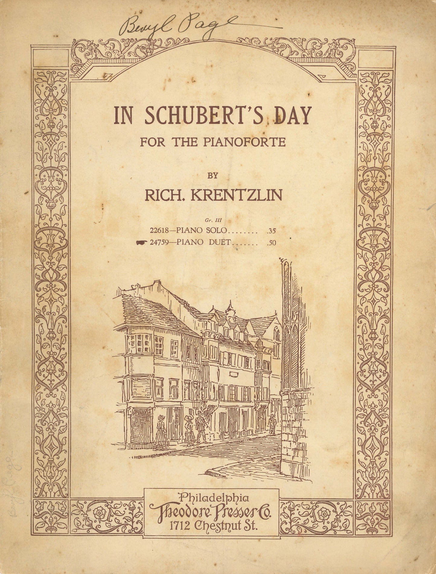 "In Schubert's Day" Framed Print, Available with a gold or silver frame.