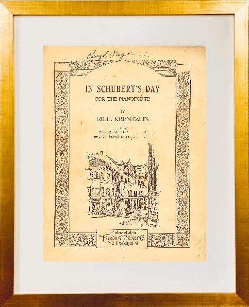 "In Schubert's Day" Framed Print, Available with a gold or silver frame.